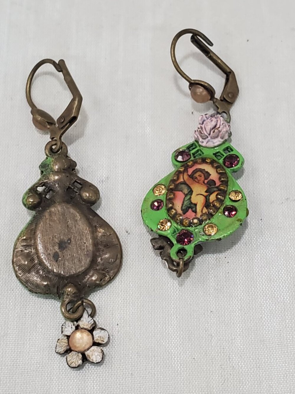 Michal Negrin Romantic Cherub & Floral Dangle Earrings – Neo-Victorian jewelry - Picture 4 of 4